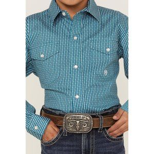 NWT Roper Boy's Geo Stripe Print Long Sleeve Snap Stretch Western Shirt